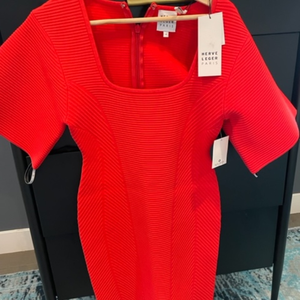 Herve Leger Bright Red Bodycon Dress
